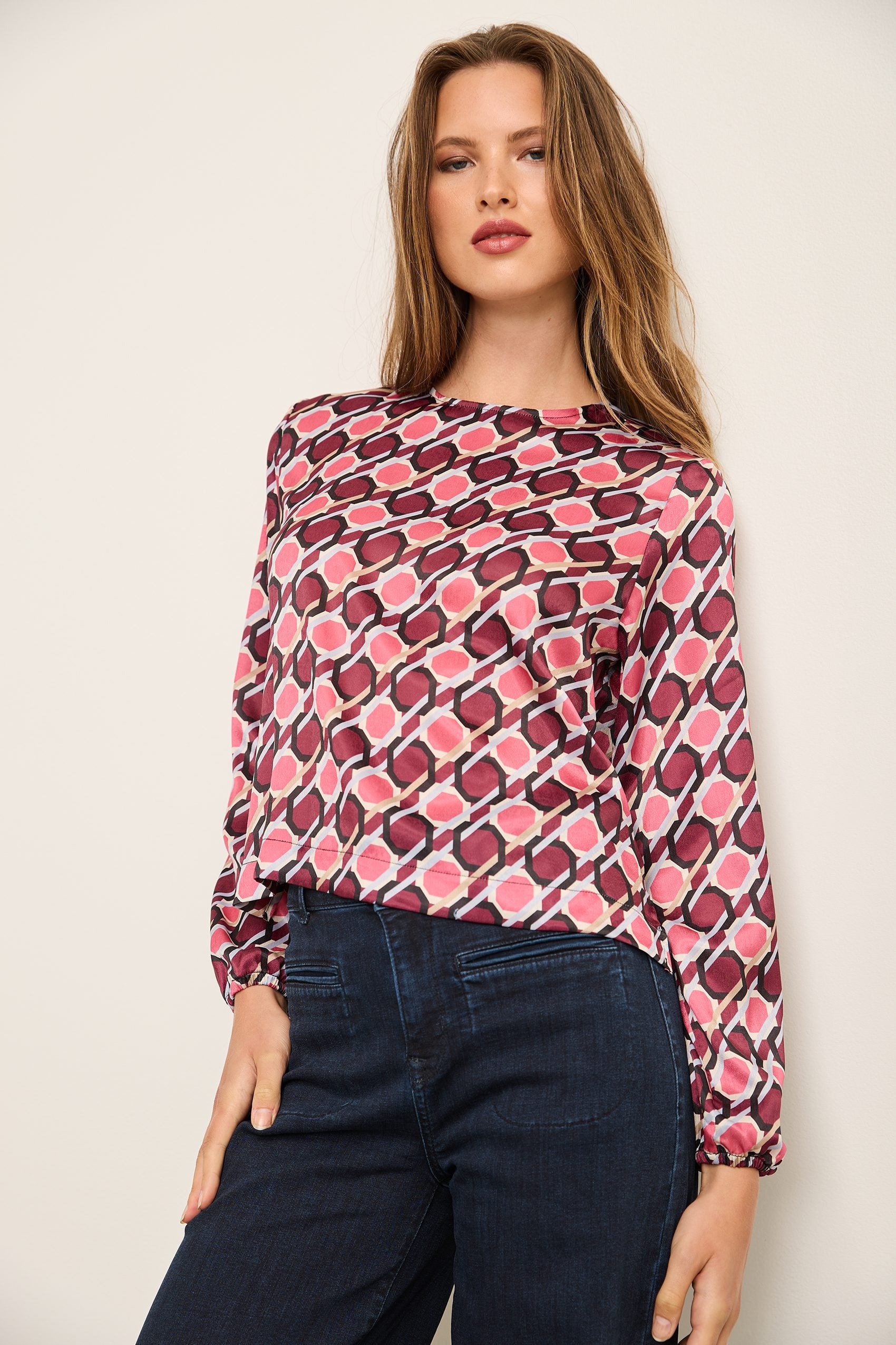 Printed Cropped Blouse With Puffy Sleeves