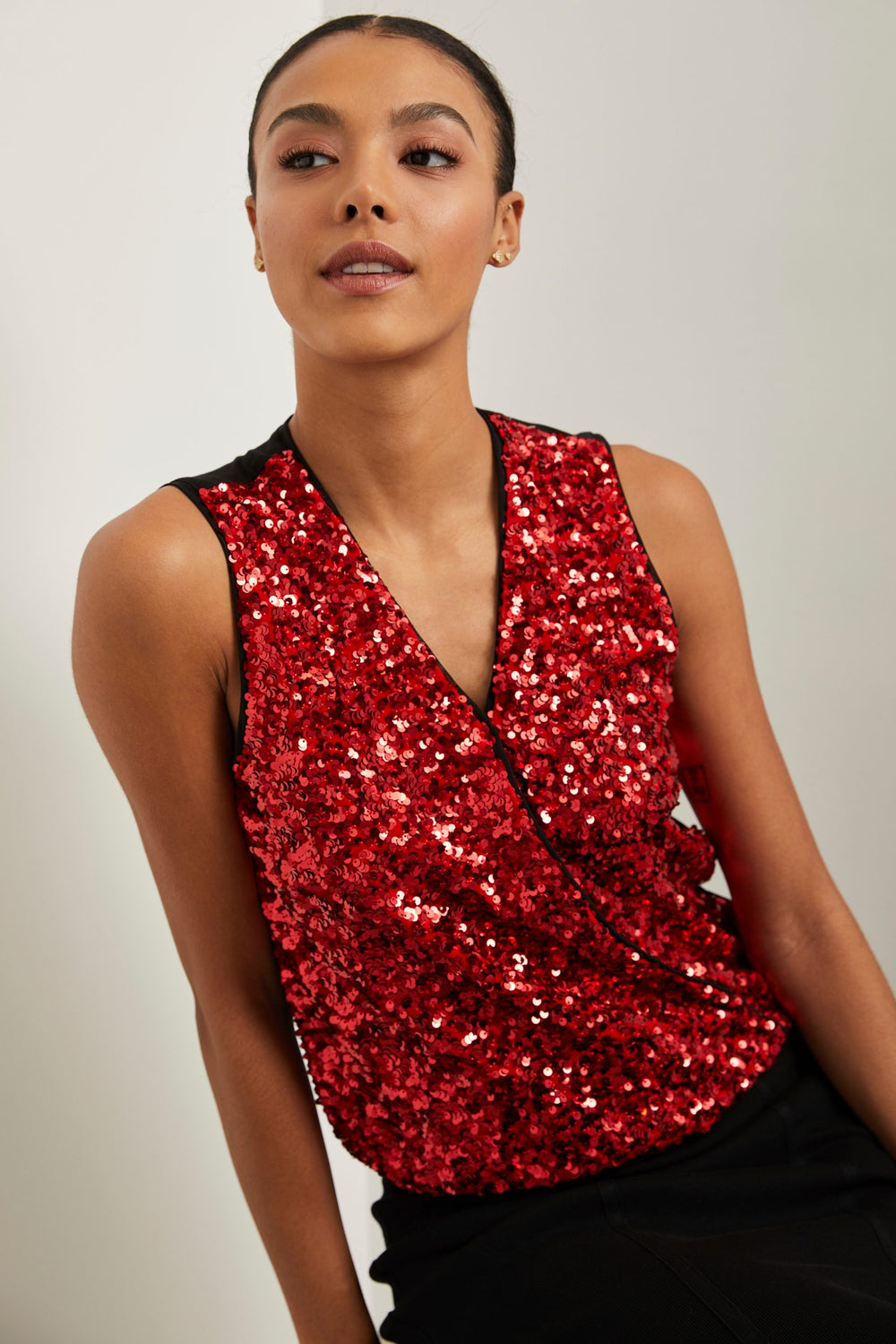 Sequined crossed front top