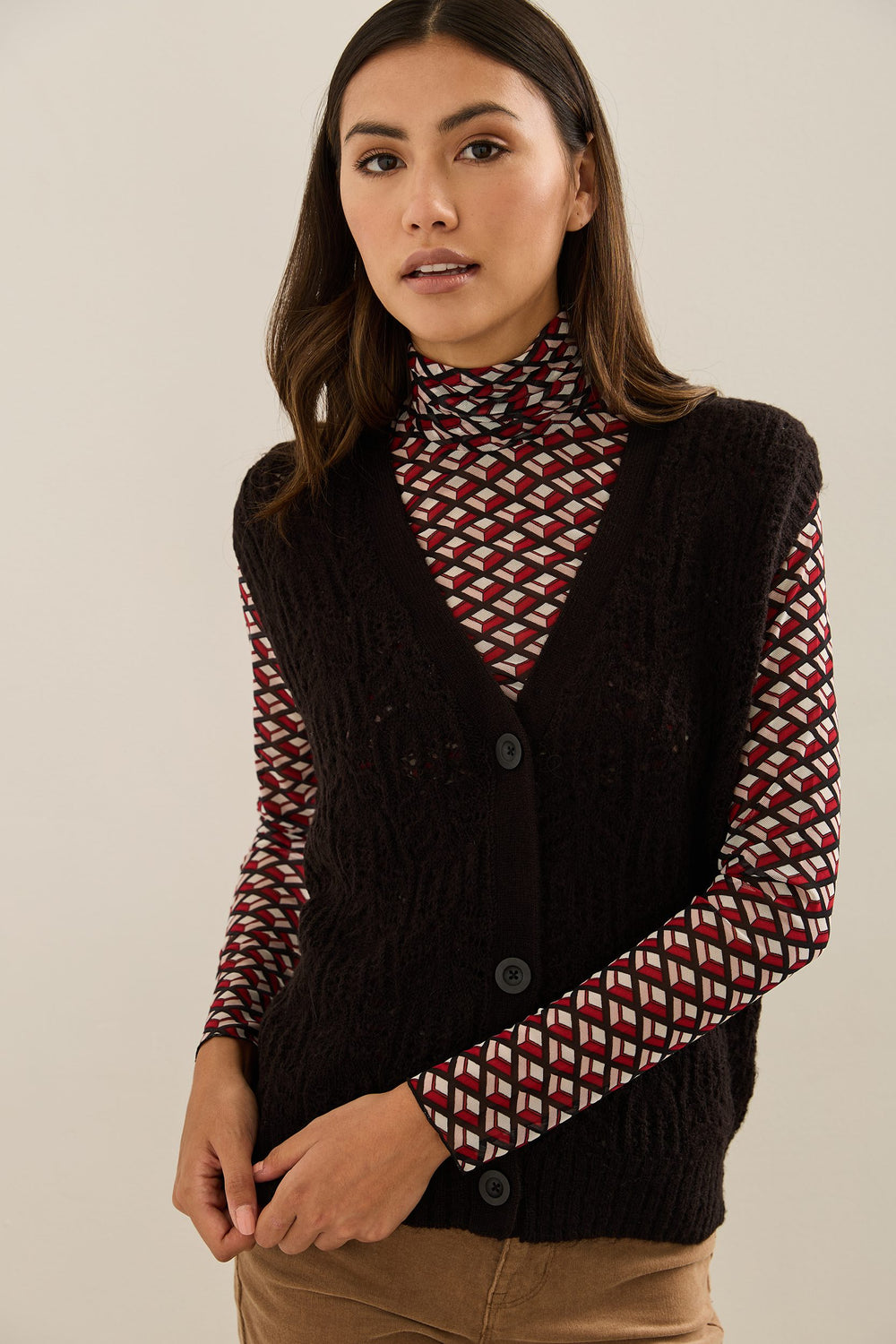 70's Print Micro Mesh Turtleneck