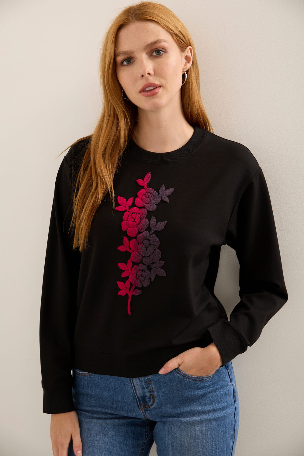 Sweatshirt With Flower Embroidery