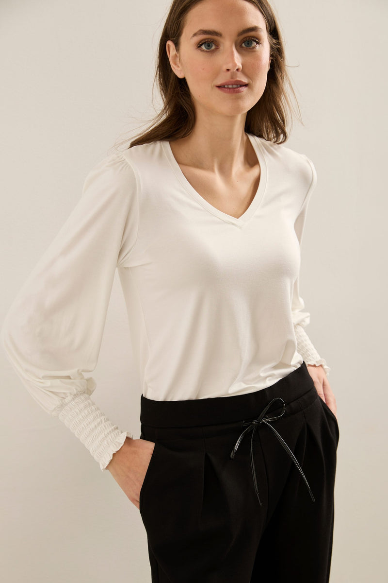 Jersey top with puffy sleeves