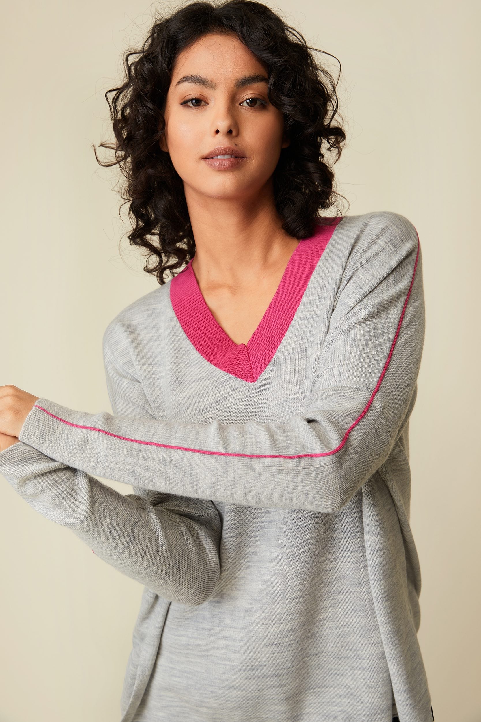 Merino wool sweater with contrasting detail