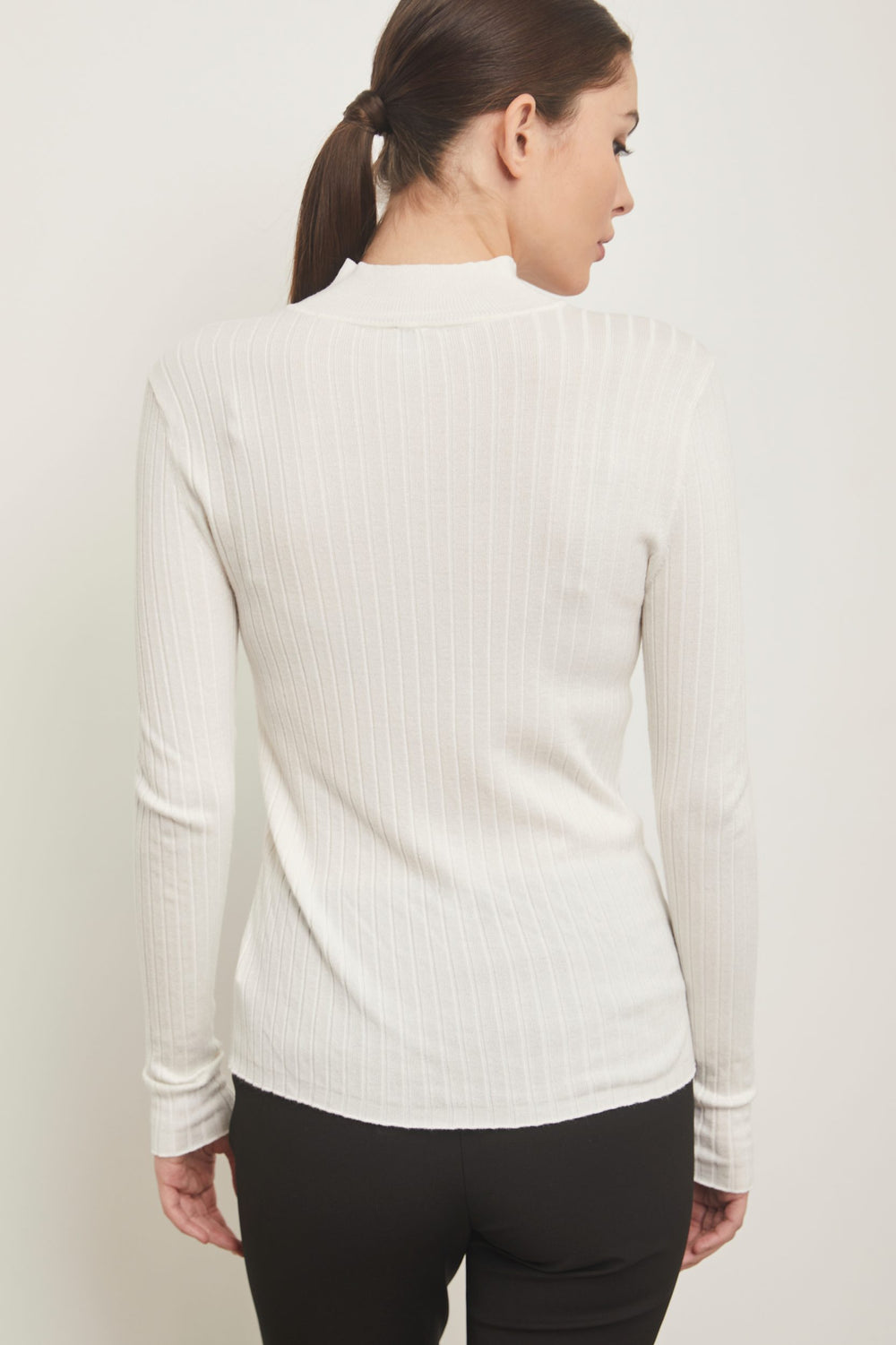 Scoop neck rib top with mock collar