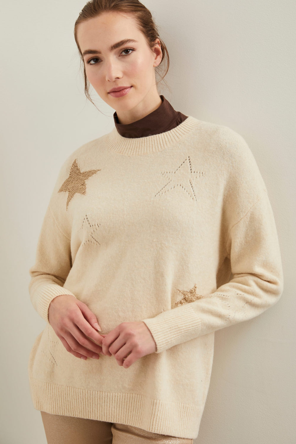 Crew neck sweater with lurex stars