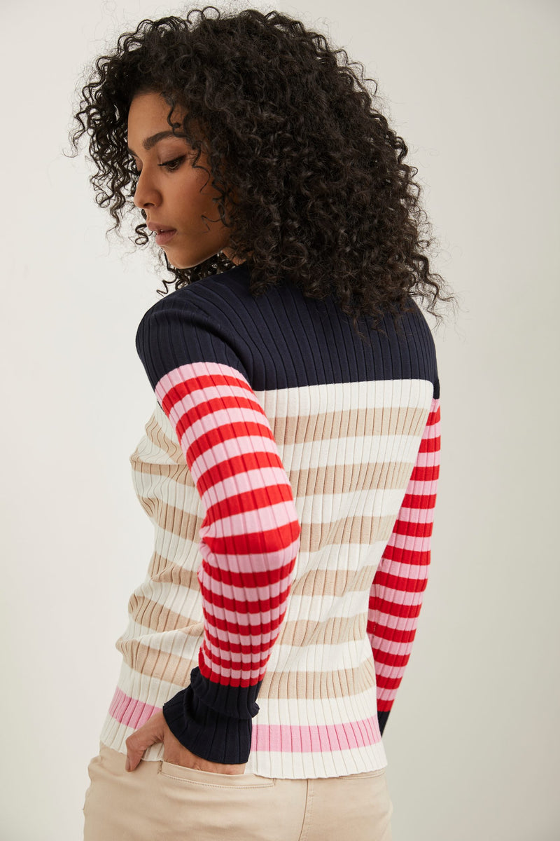 Stripped crew neck rib sweater