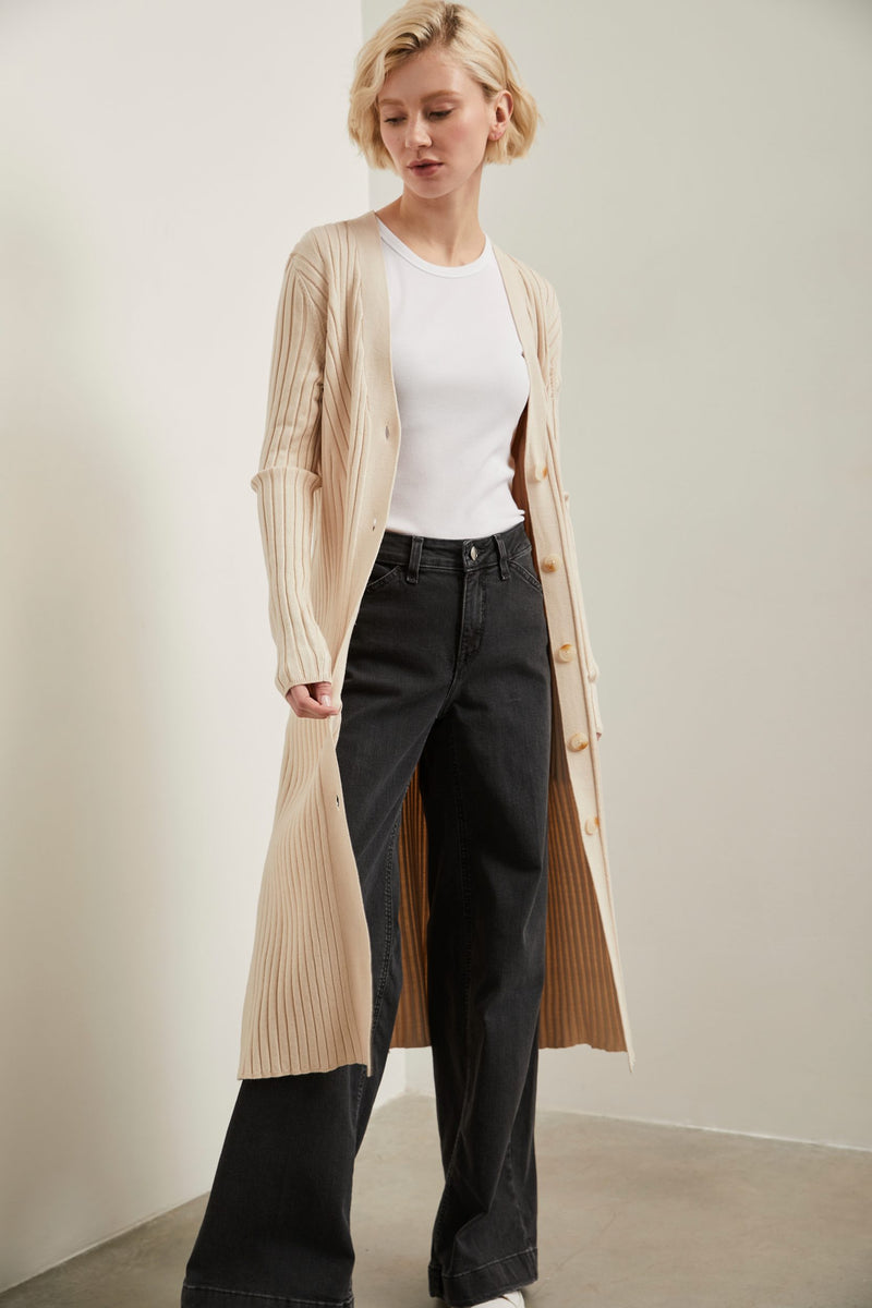 Side slits long cardigan