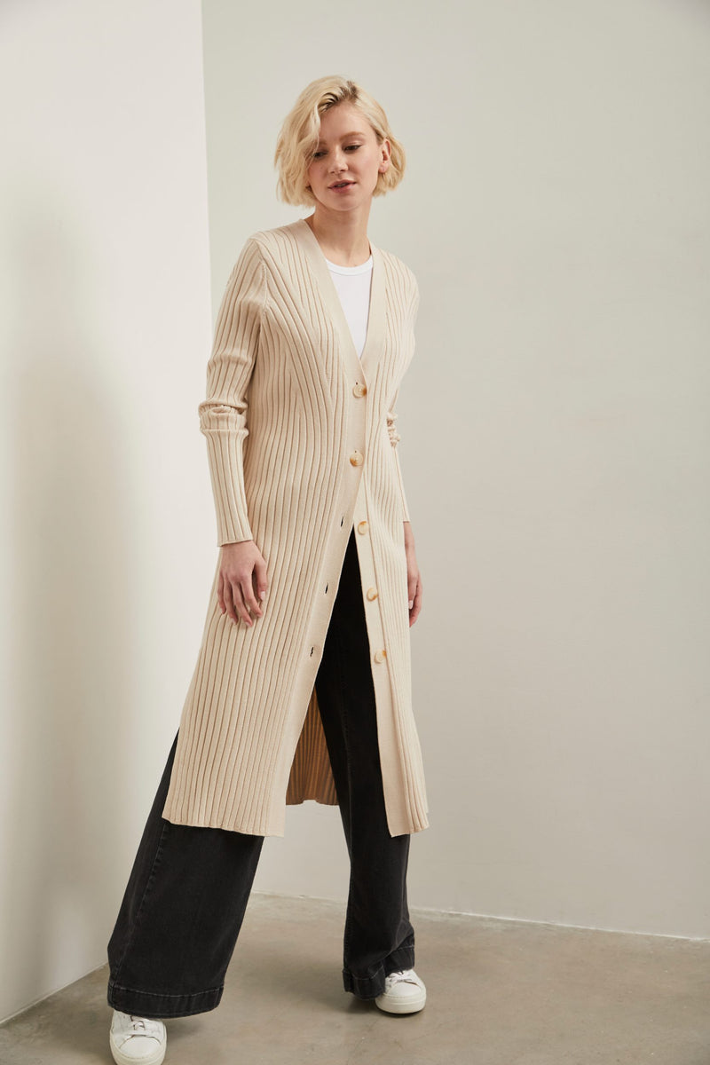 Side slits long cardigan