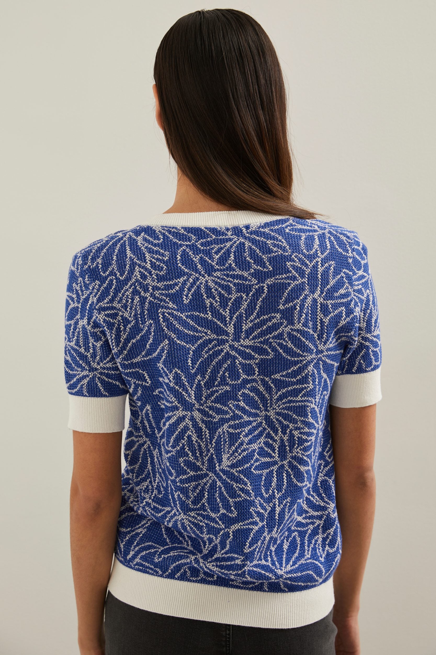 Open knit short sleeve sweater