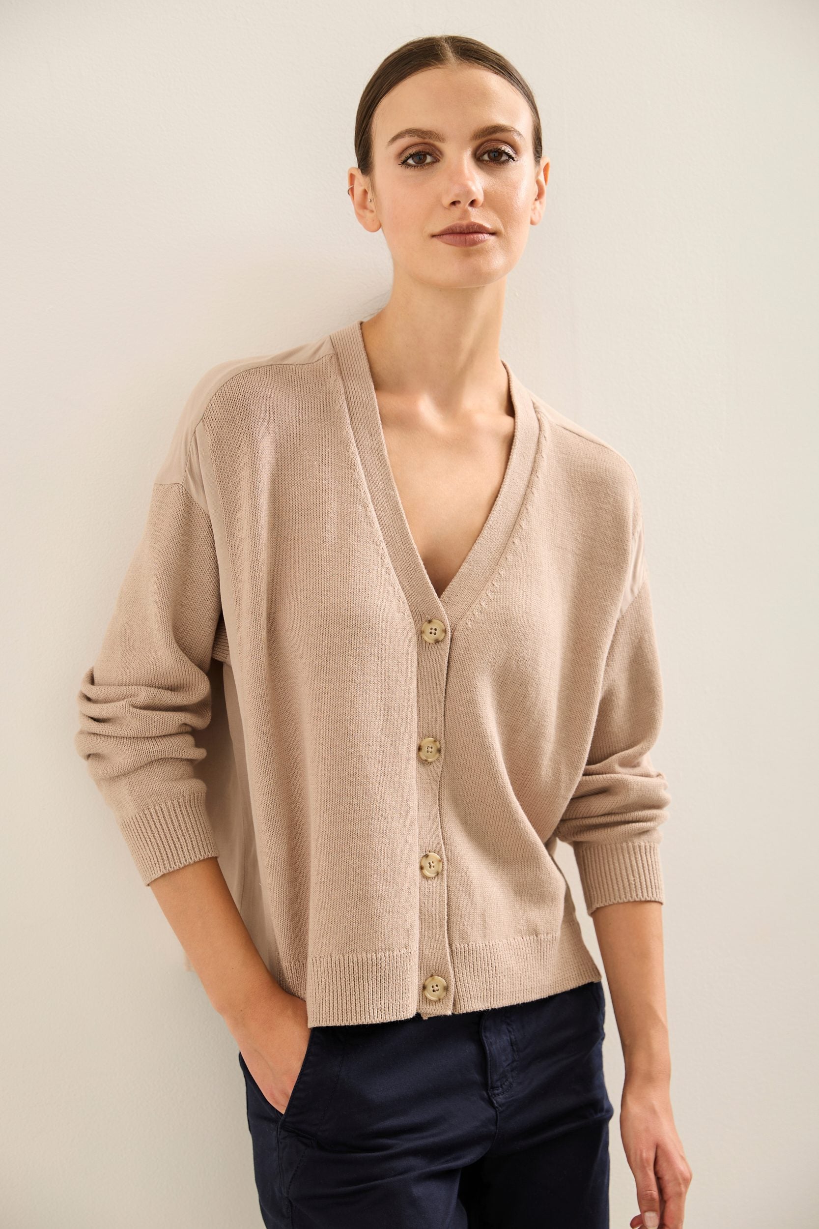 Oversized Cardigan In Combo Fabric