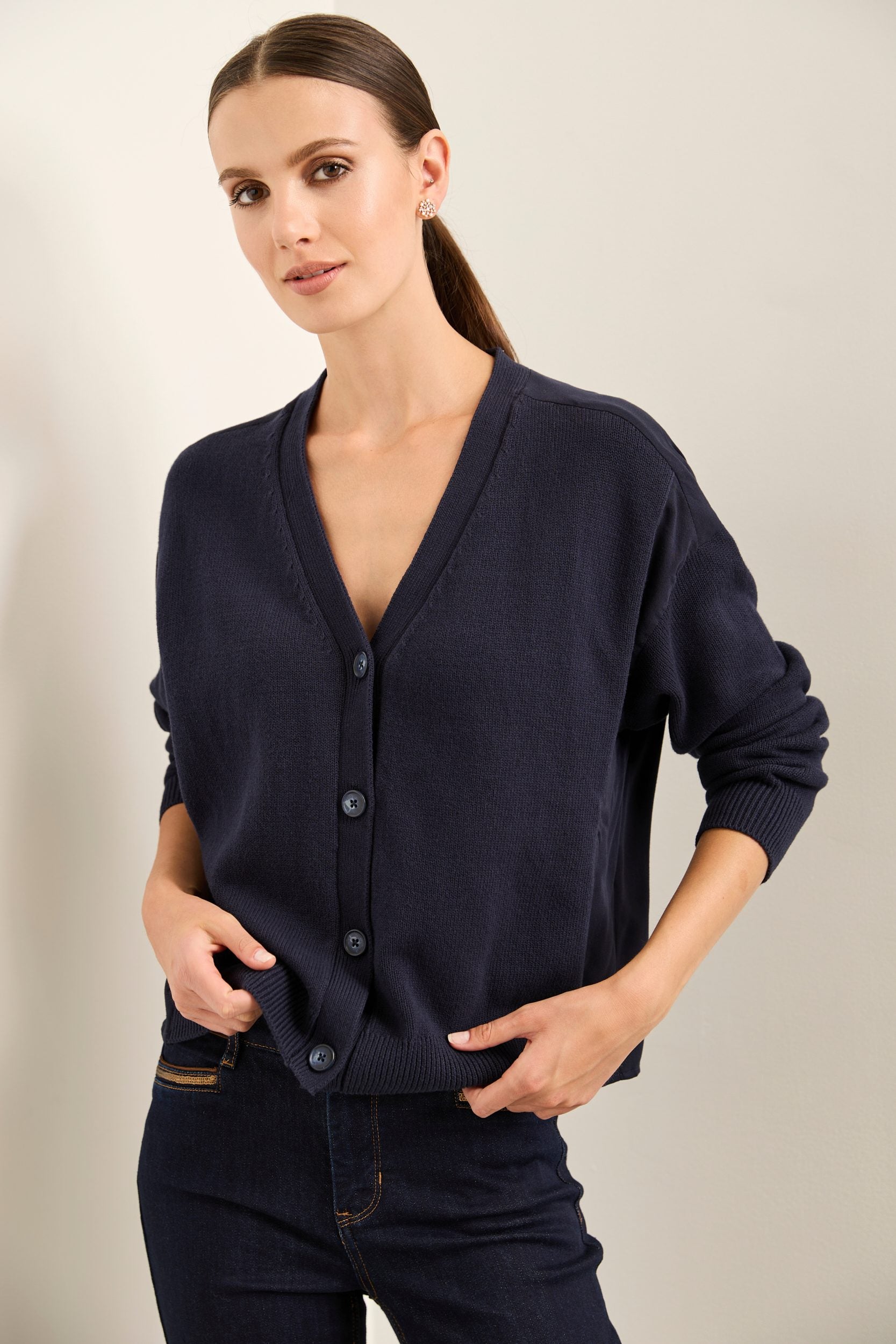 Oversized Cardigan In Combo Fabric