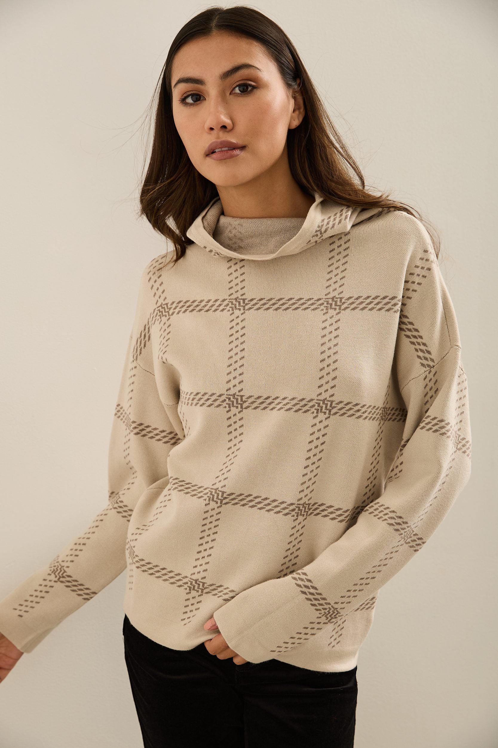 Hooded Jacquard Sweater