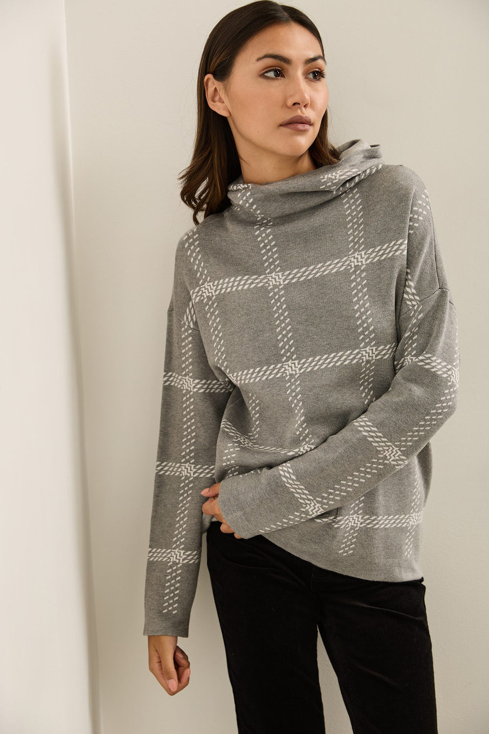 Hooded Jacquard Sweater