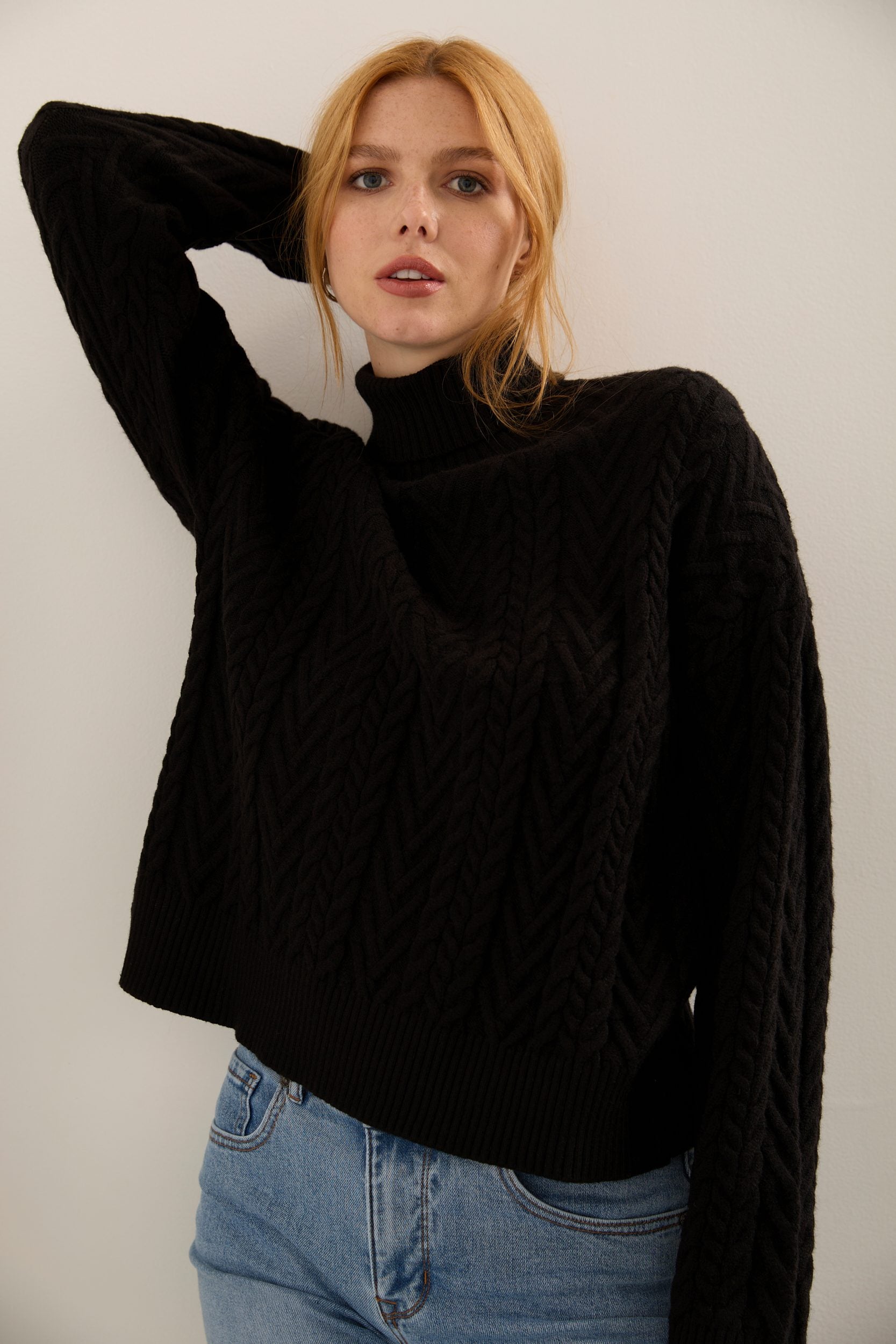 Cable-Knit Turtleneck Sweater