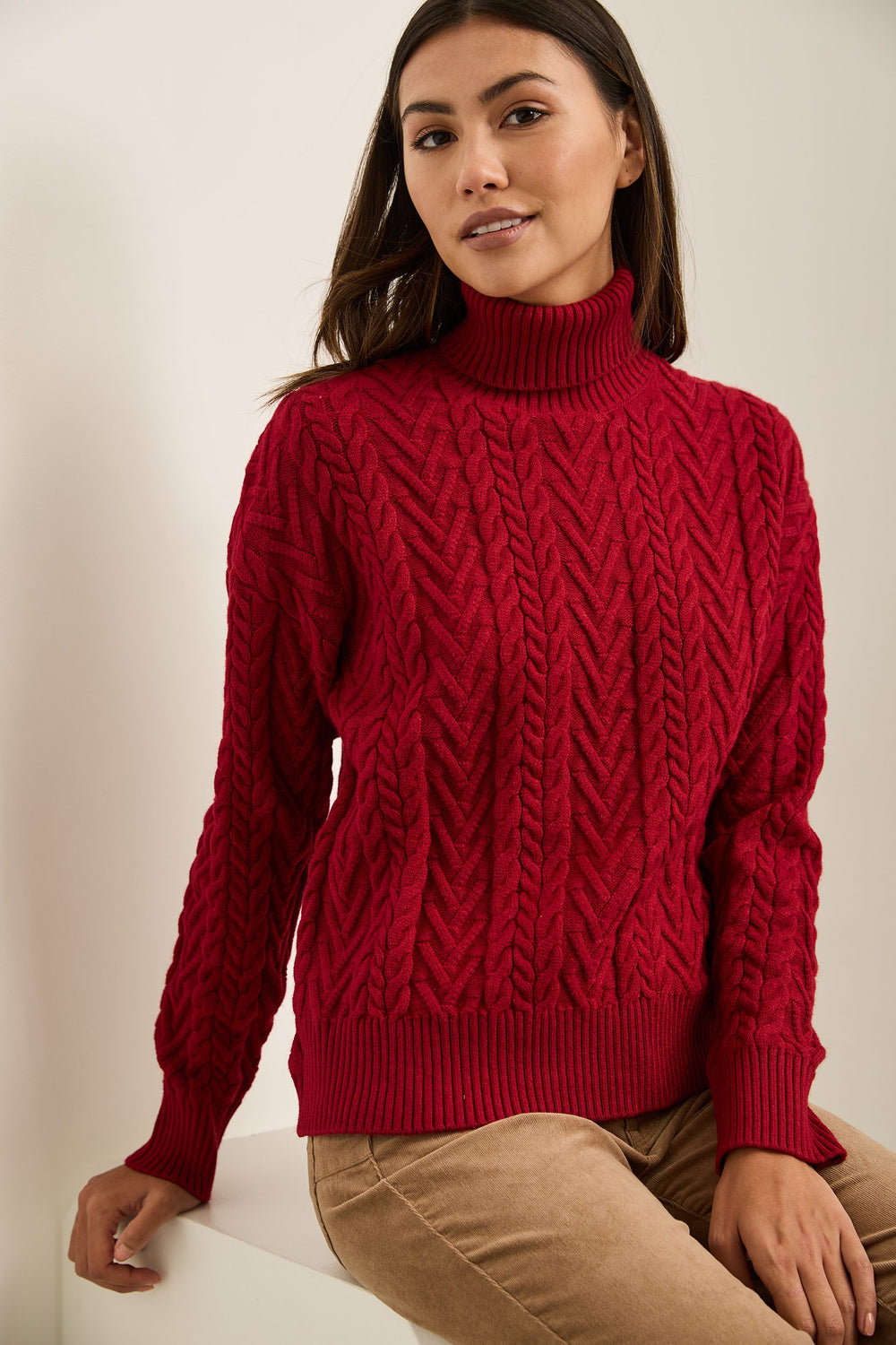 Cable-Knit Turtleneck Sweater