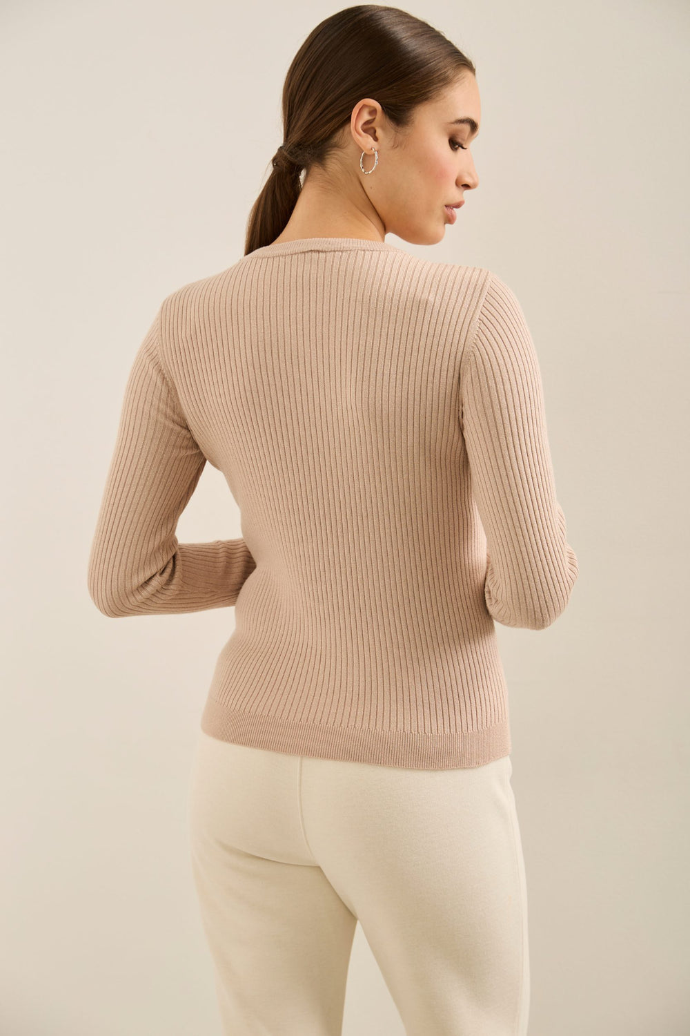 Metallic Effect Long Sleeve Ribbed Sweater