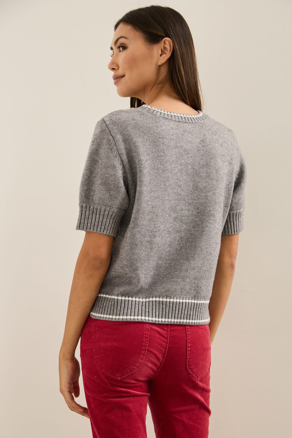 Short Sleeve Cable-Knit Sweater