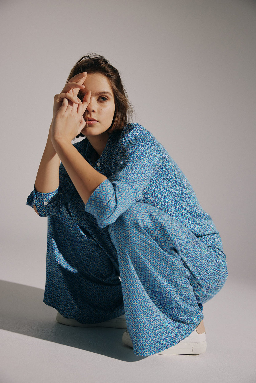 Printed wide leg fluid pant