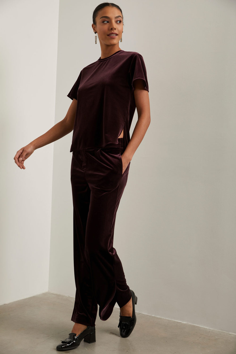 Velvet pant with elastic waist