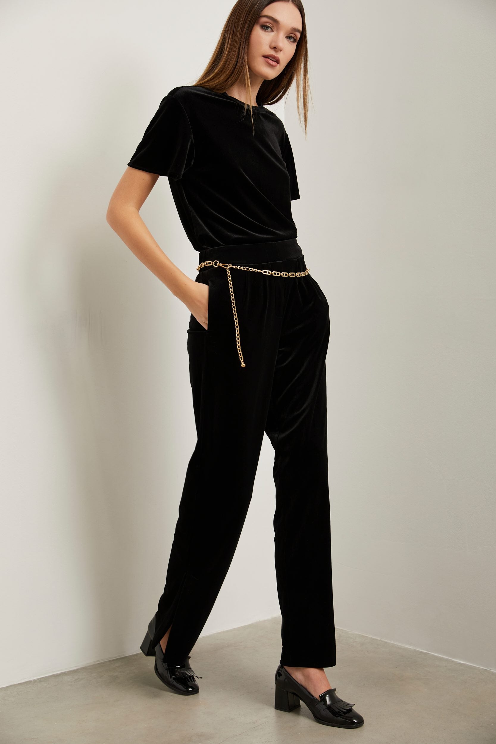 Velvet pant with elastic waist