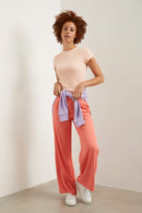 Wide leg fluid pant with pleat