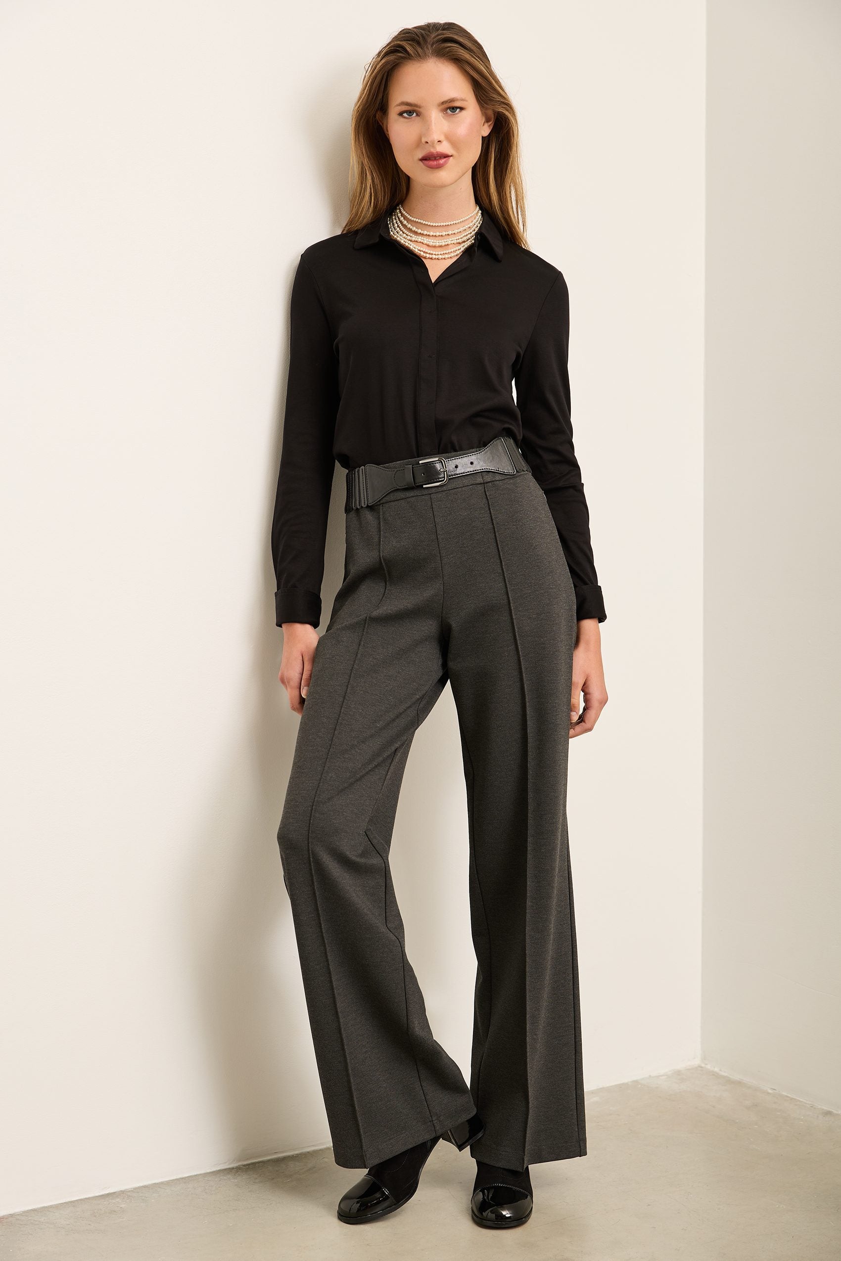 Wide Leg Ponte Pant With Elastic Waist