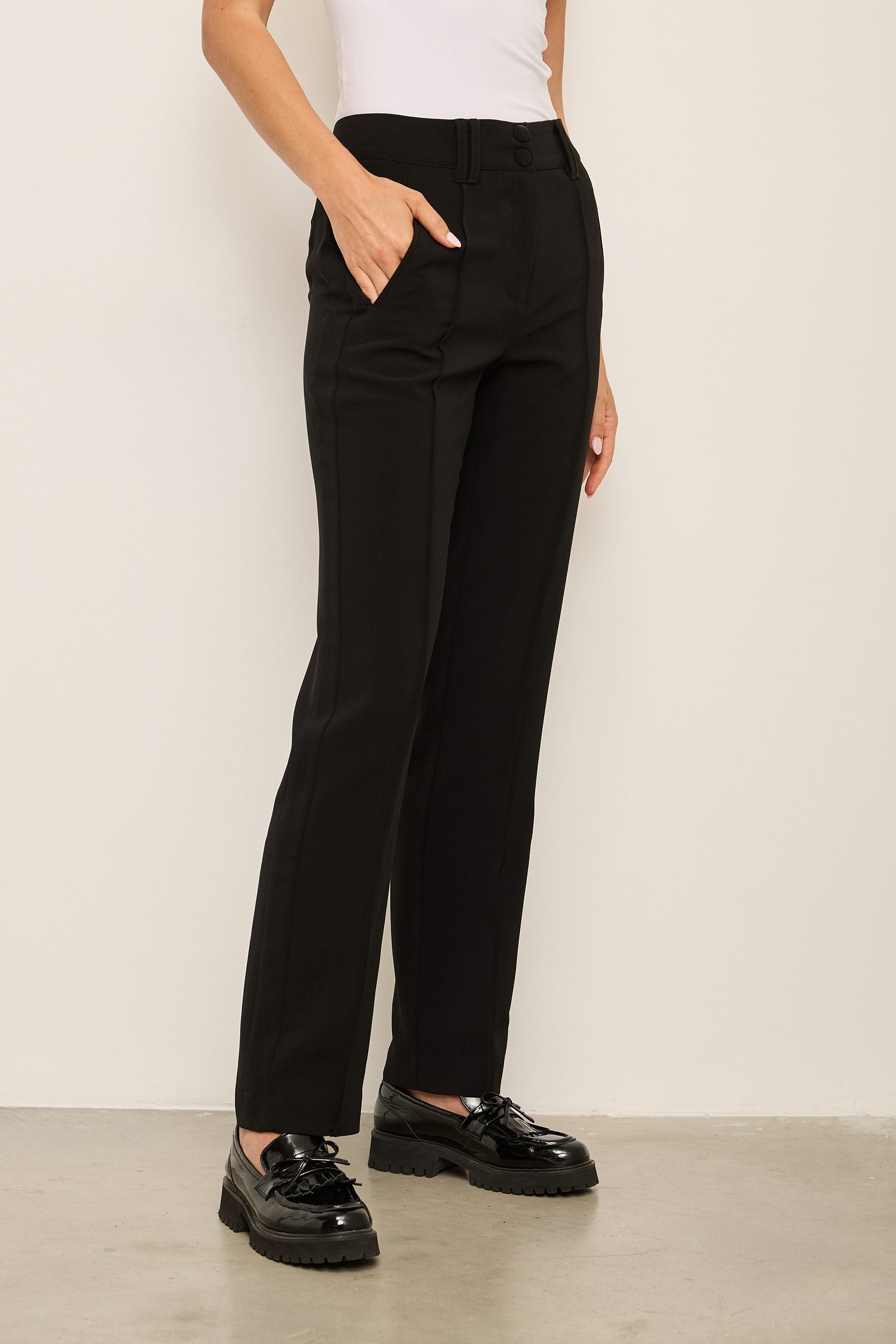 High Waist Cropped Fluid Pant With Pintuck