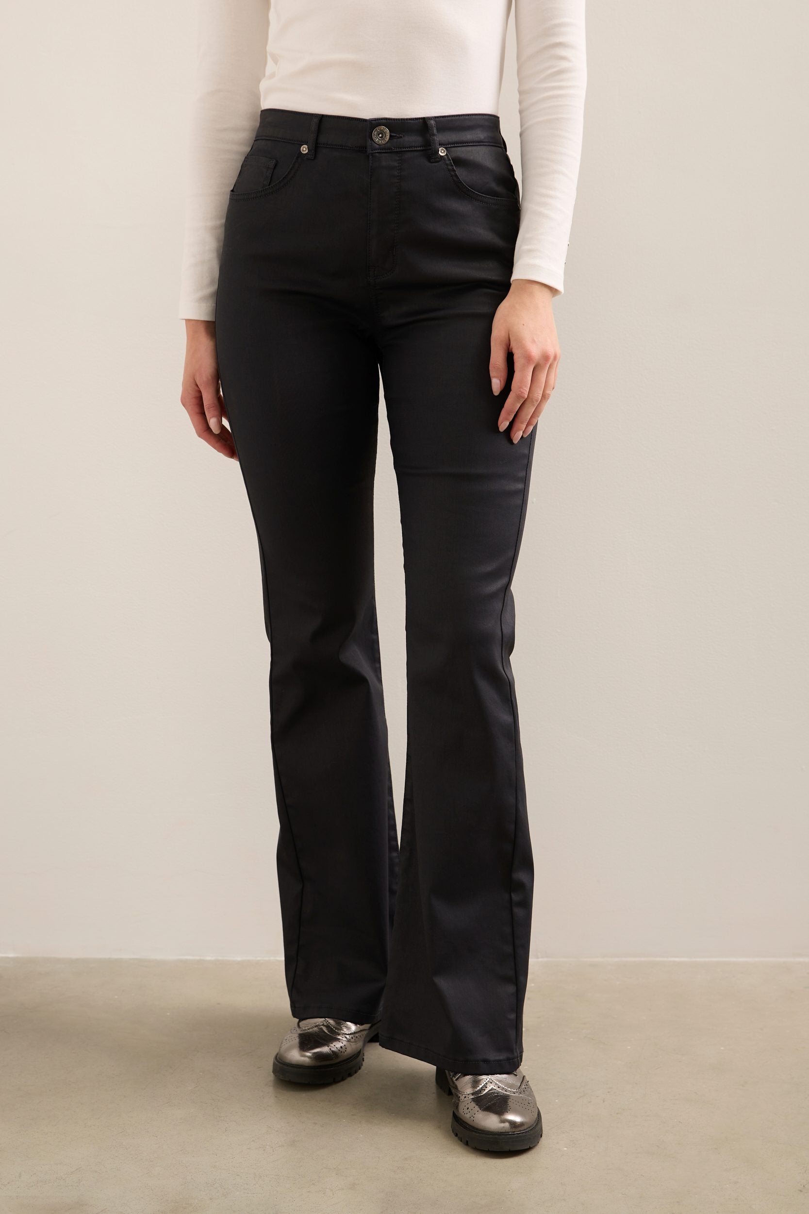 High Waist Bootcut Coated Pant