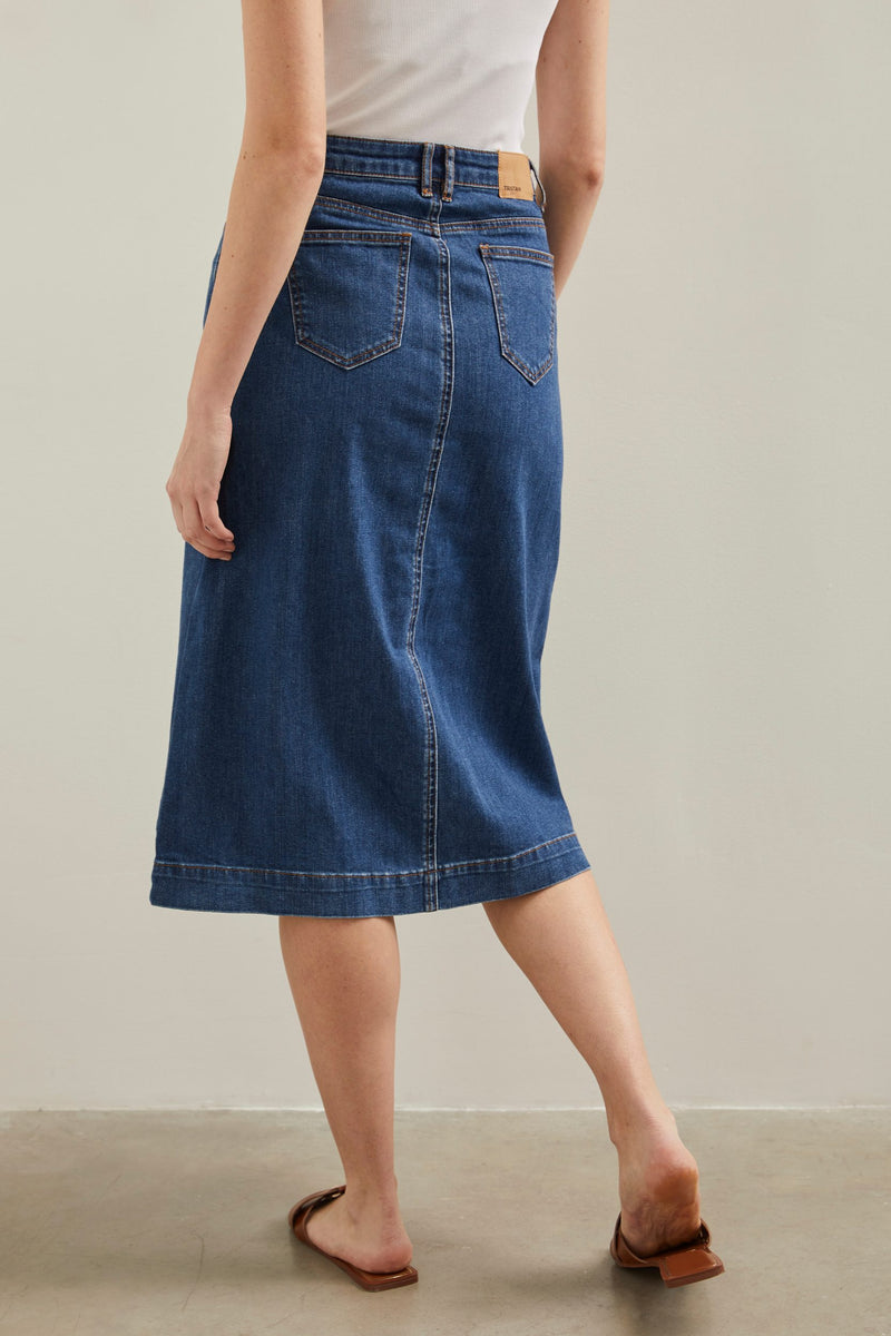 A line denim skirt