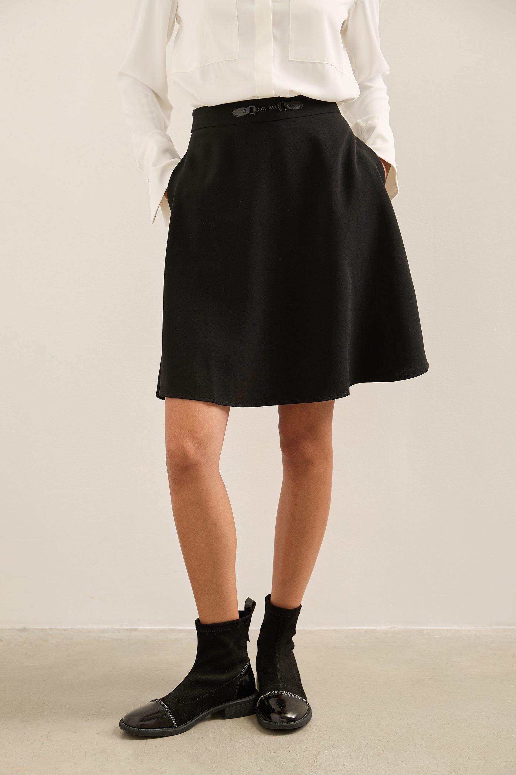 Fluid Flared Skirt With Metal Trim