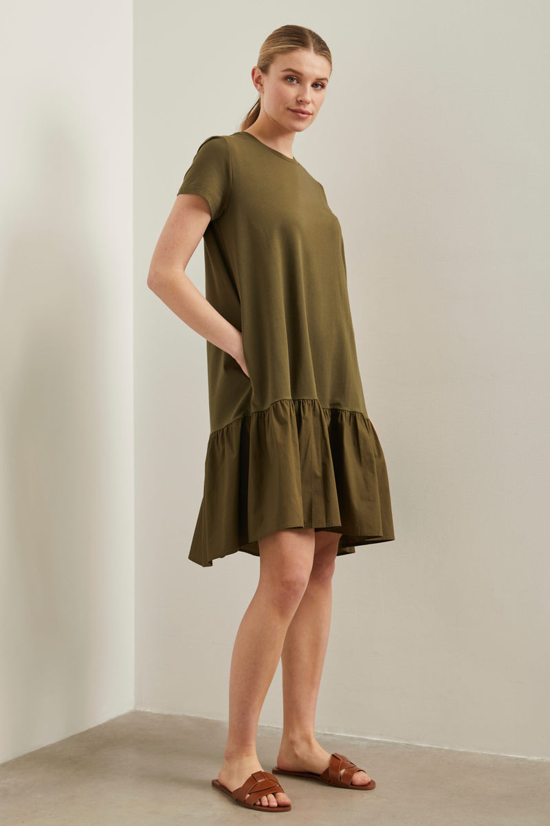 Jersey dress with poplin frill