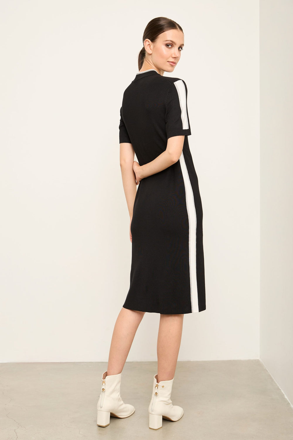 Fitted Rib Dress With Zipped Mock Neck