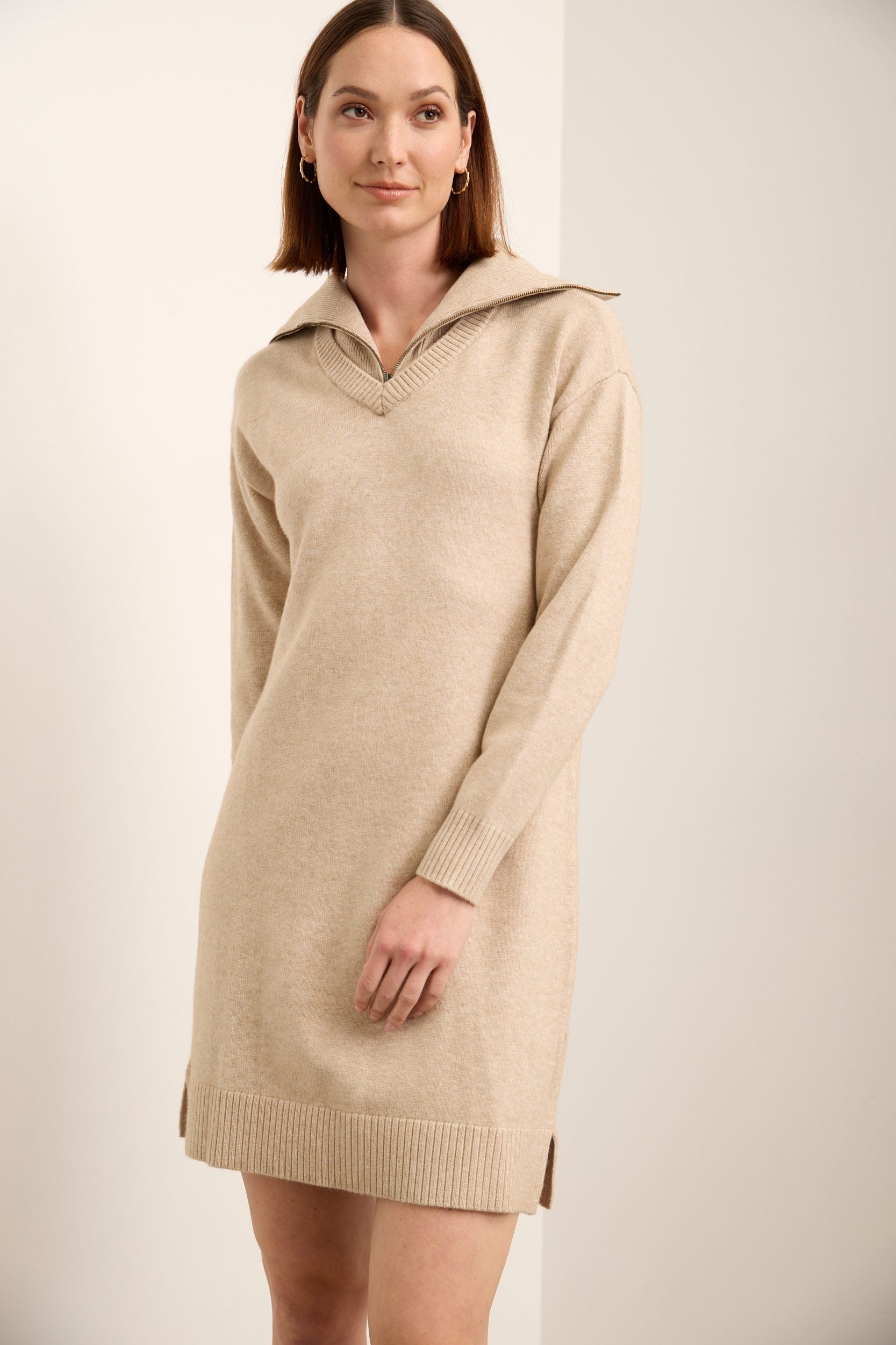 Knit Dress With Mock Neck