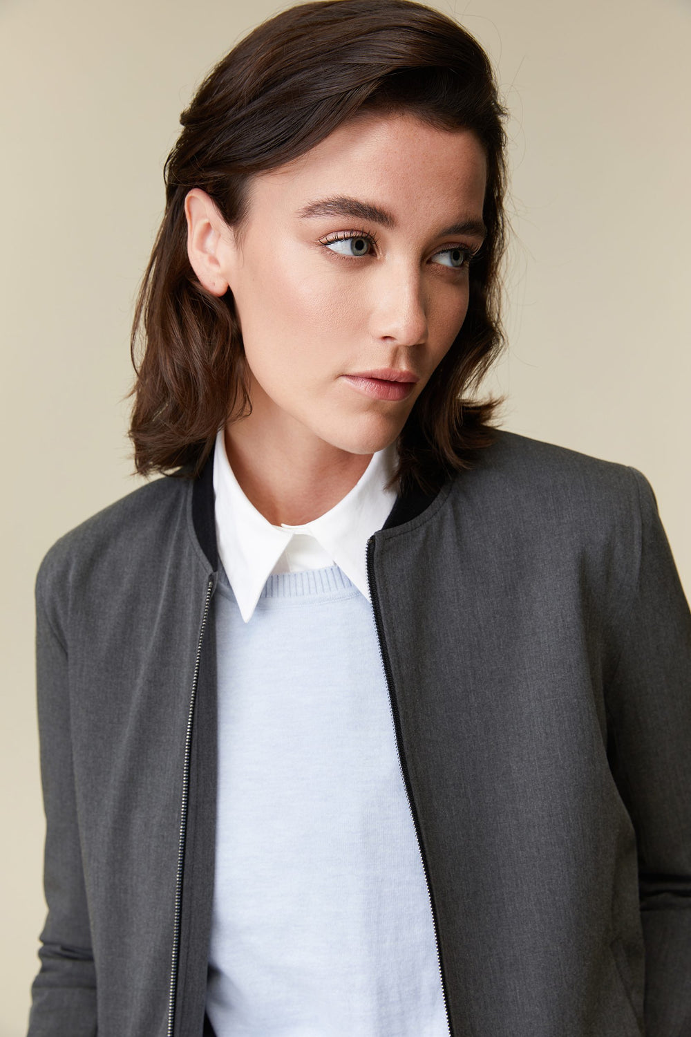 Basic bomber jacket with rib collar