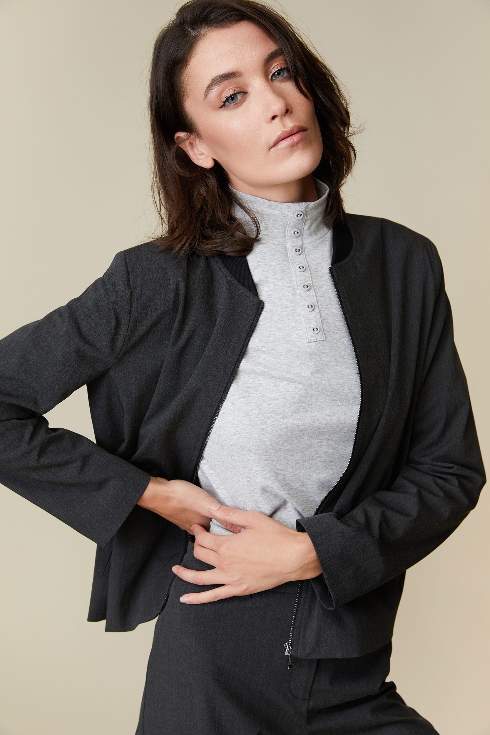 Basic bomber jacket with rib collar