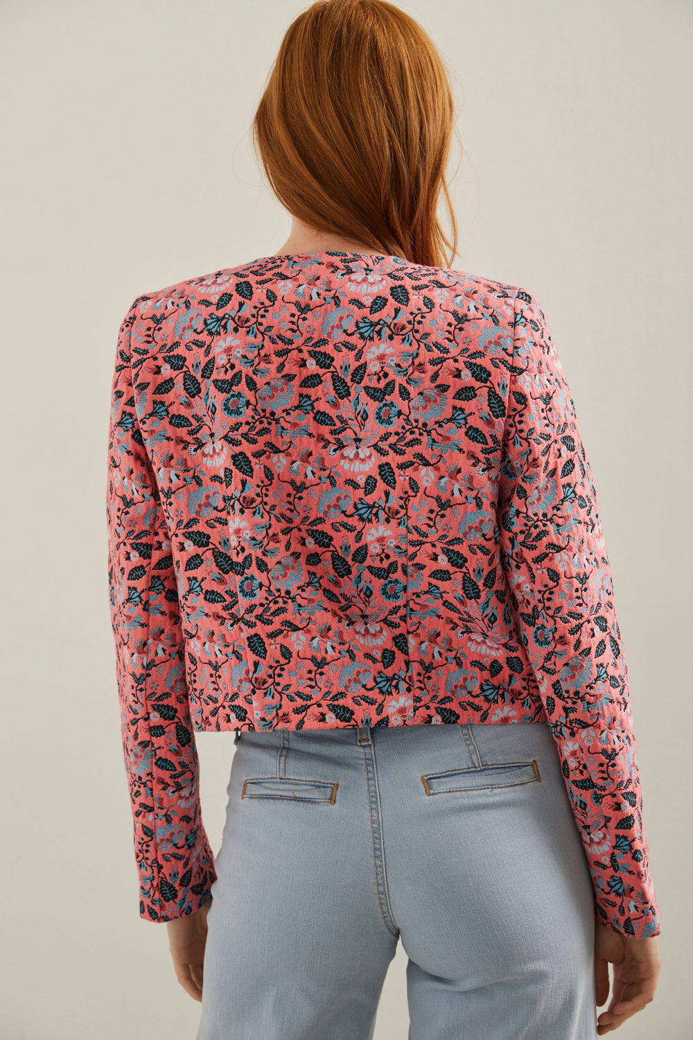 Floral jaquard cropped blazer