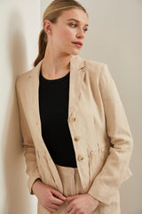 Casual linen blazer with drawstring