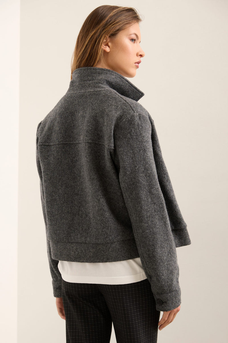 Cropped Boiled Wool Coat