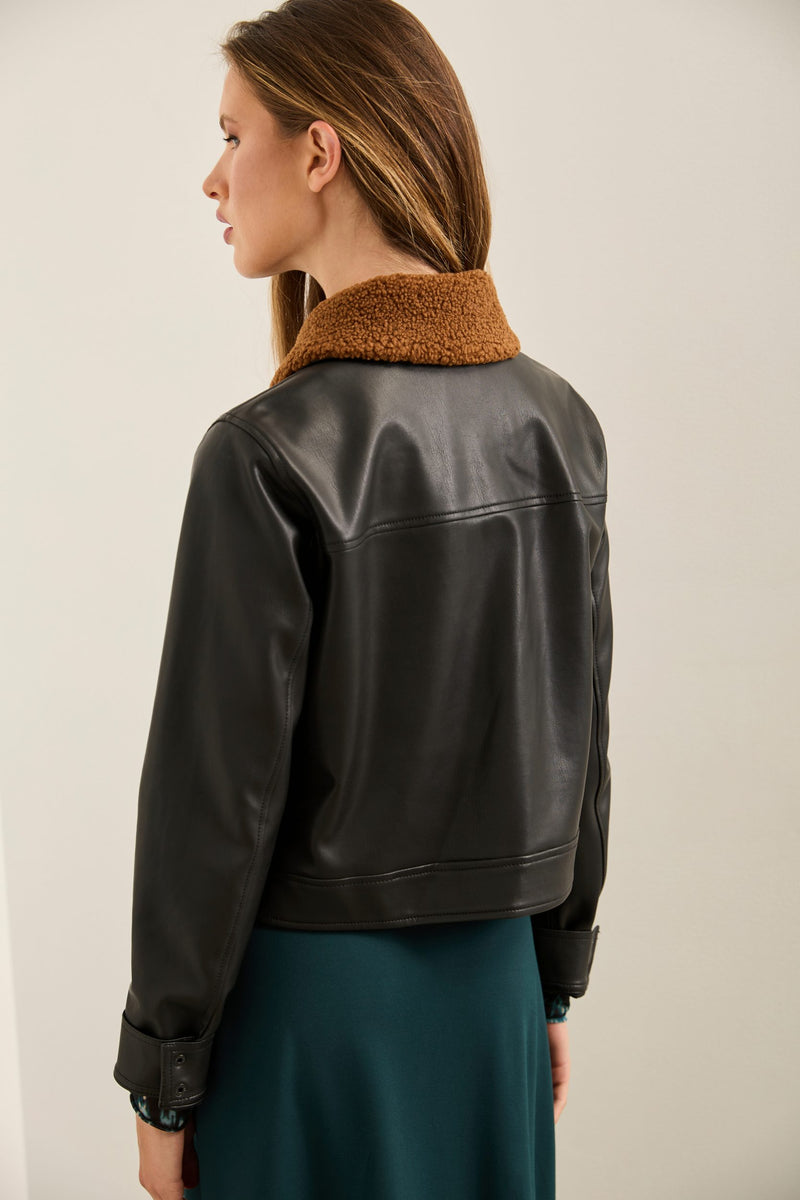 Leather Jacket With Removable Faux Fur Collar