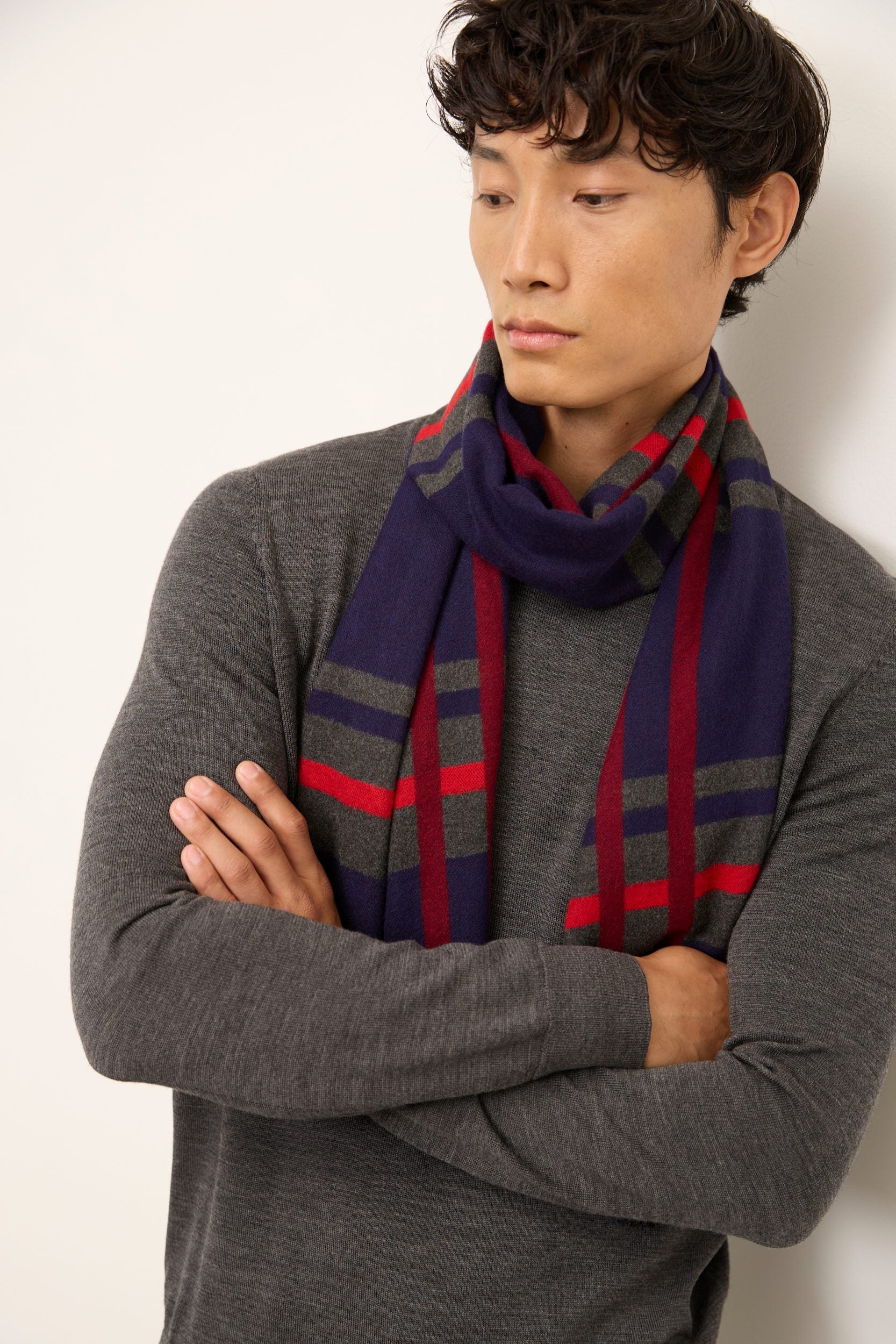 Striped Design Brushed Scarf