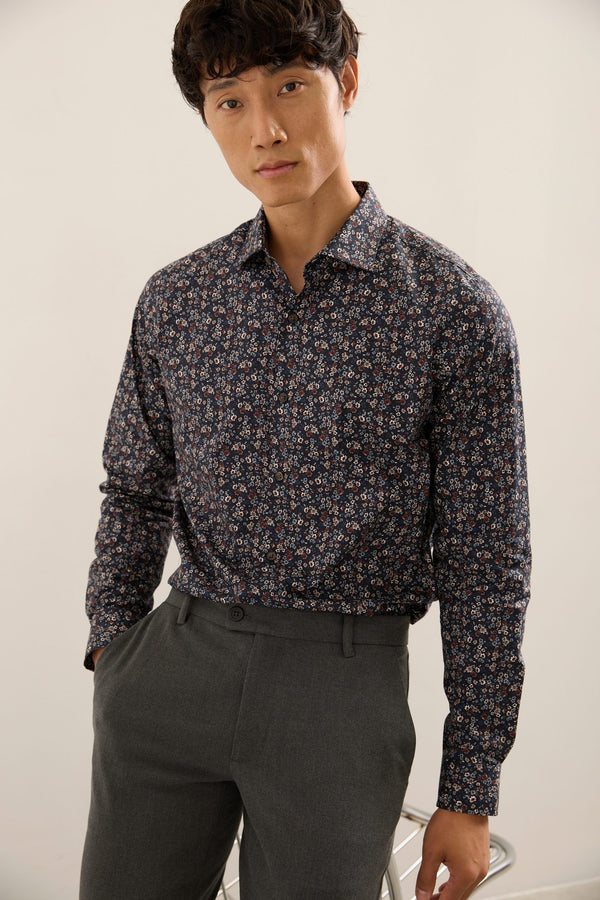 Flower Print Semi-Fitted Shirt