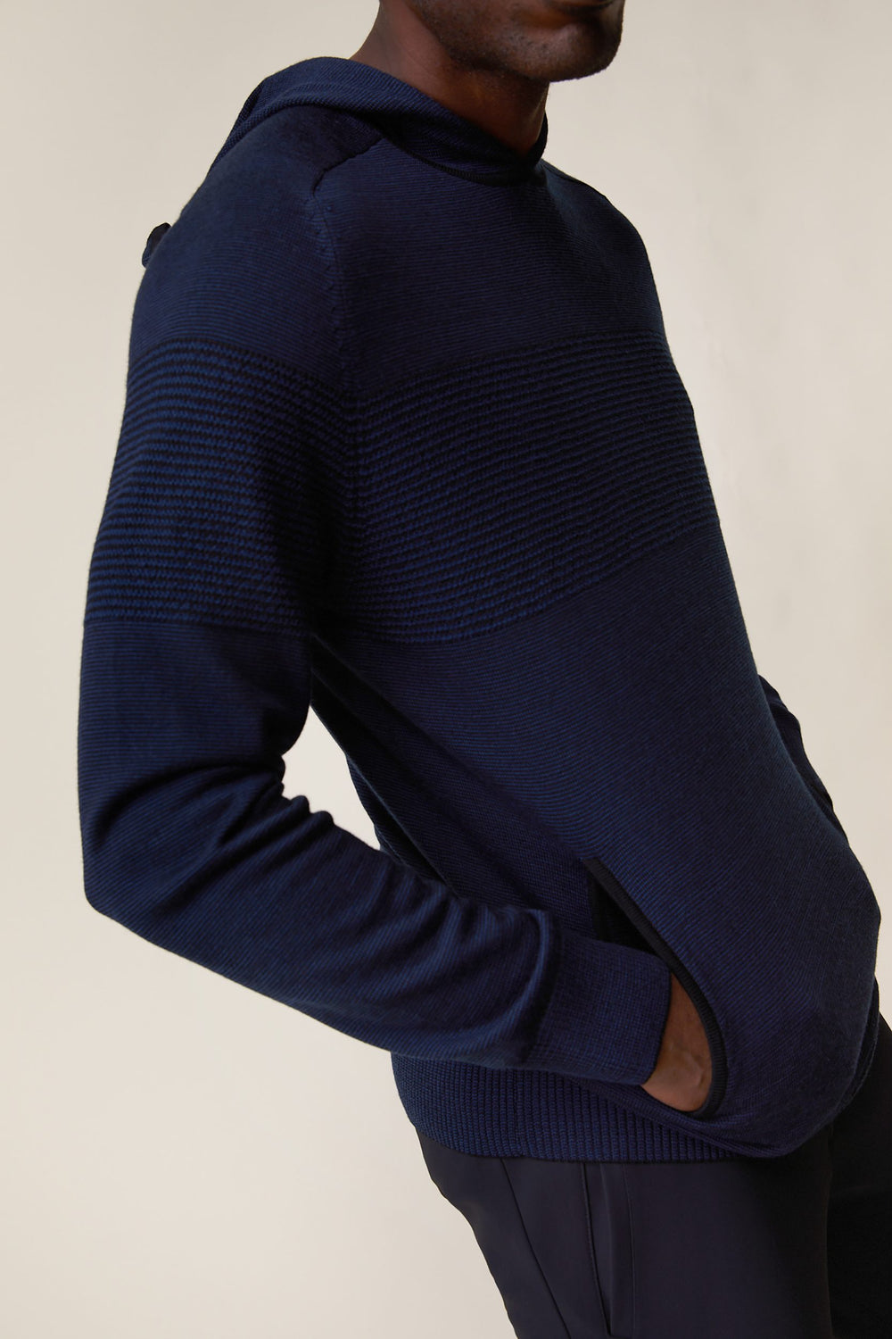 Two tone merino wool hooded sweater