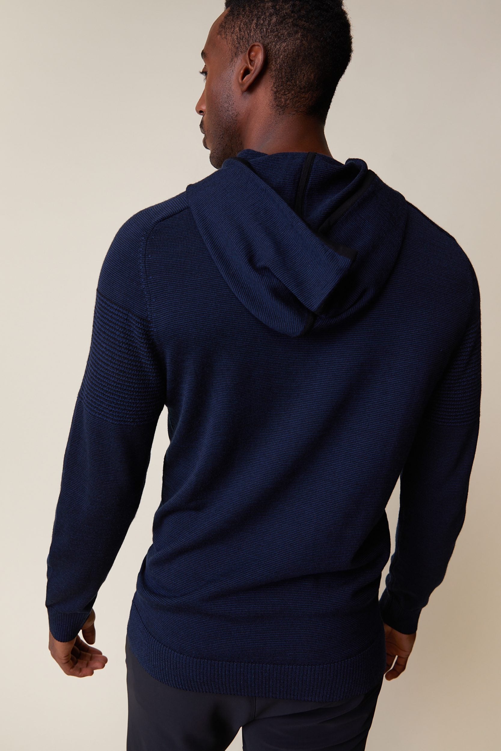 Two tone merino wool hooded sweater