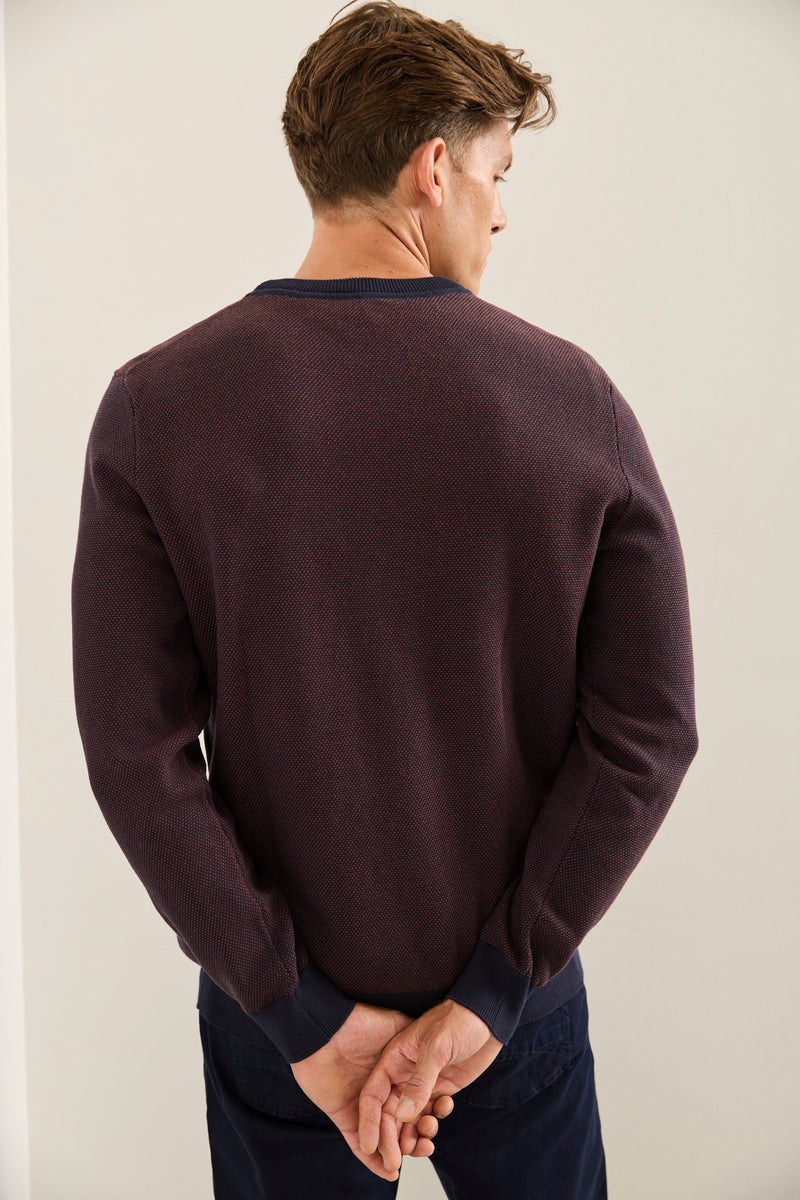 Two Tone Textured Crew Neck Sweater