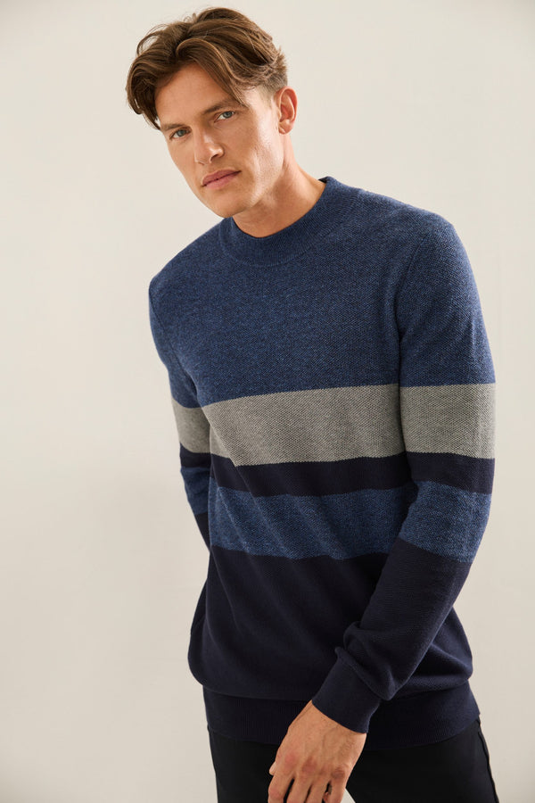 Colour Block Textured Mock Neck Sweater