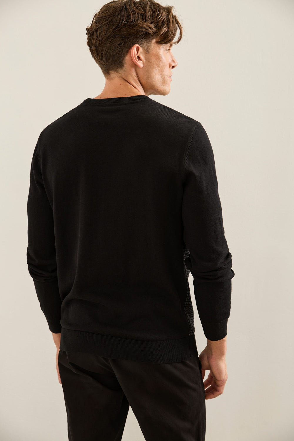 Jacquard Front Crew Neck Sweater