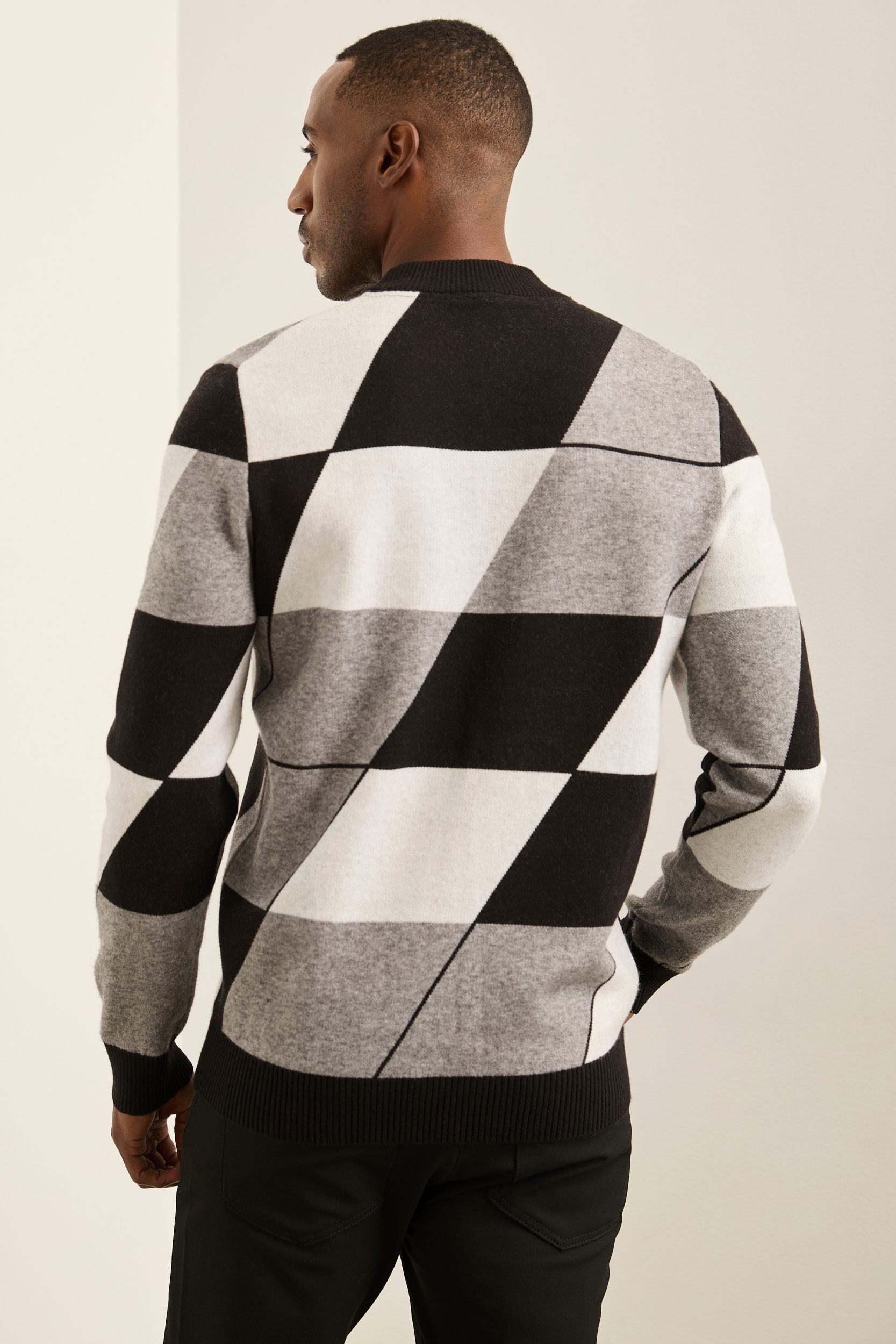 Argyle jacquard mock neck swea