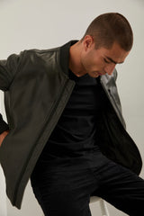 Leather bomber jacket