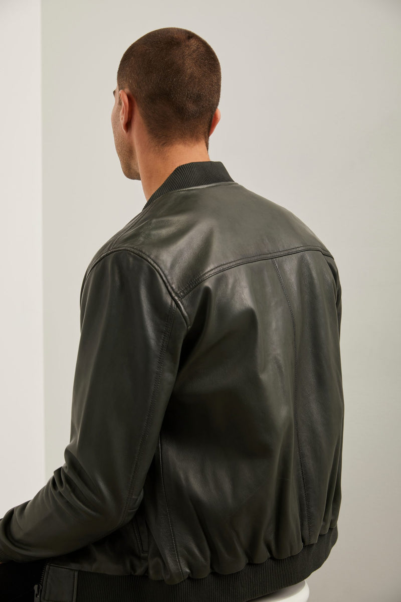 Leather bomber jacket