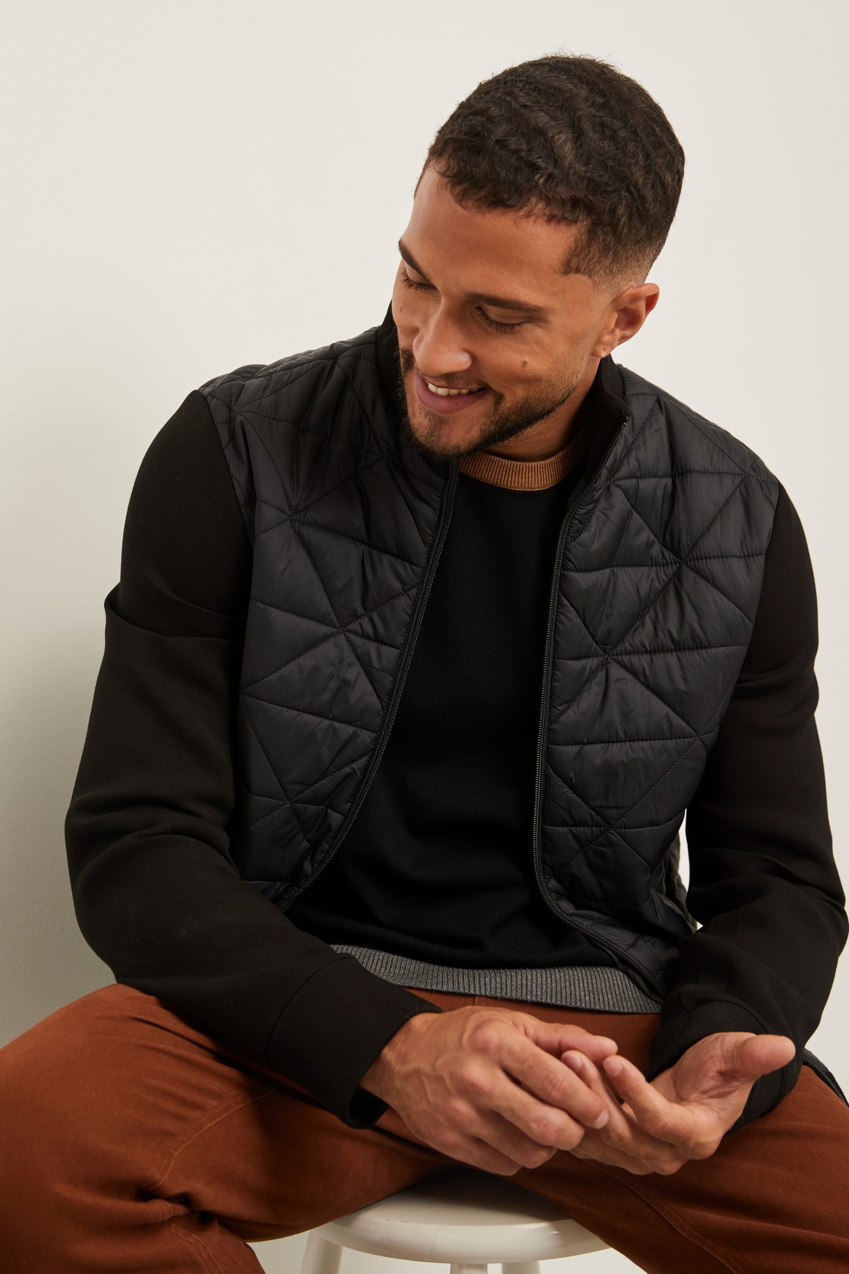 Mixed fabric quilted jacket