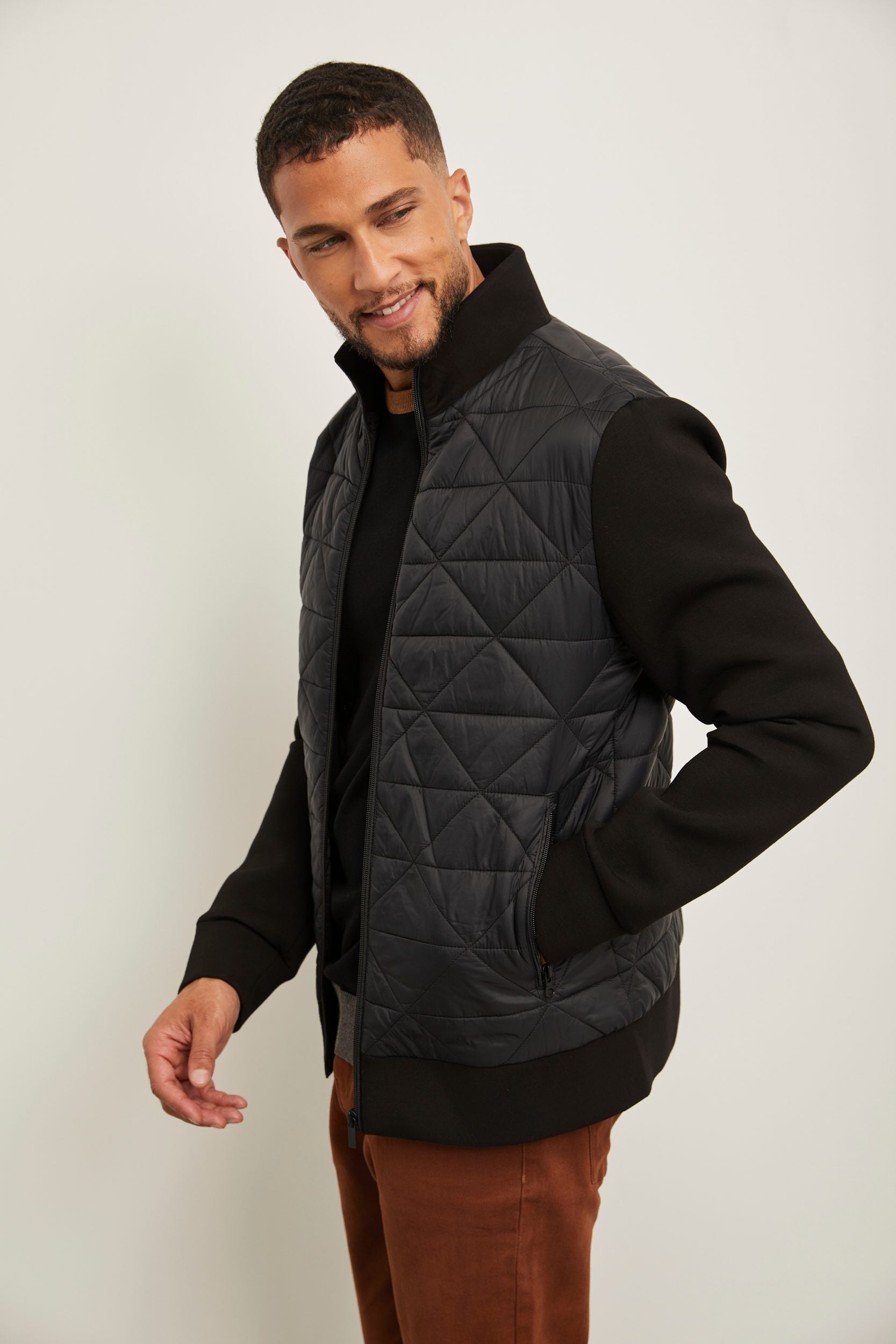 Mixed fabric quilted jacket